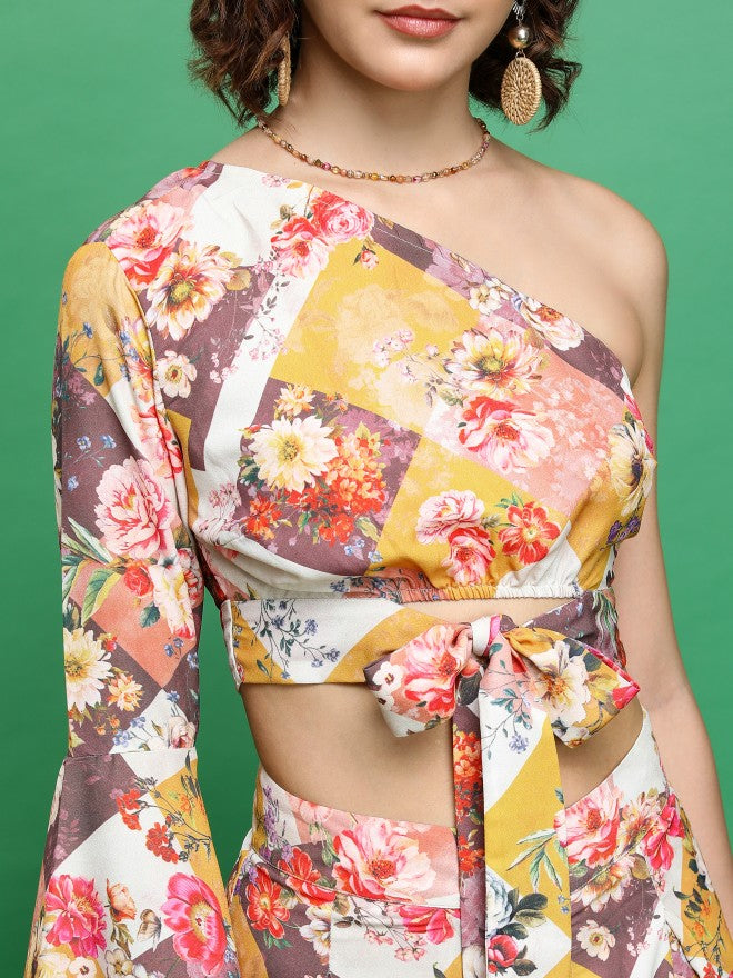 Tokyo Talkies Women Orange/Beige/Multi Top With Trouser Co-Ords - Orange - Image 5