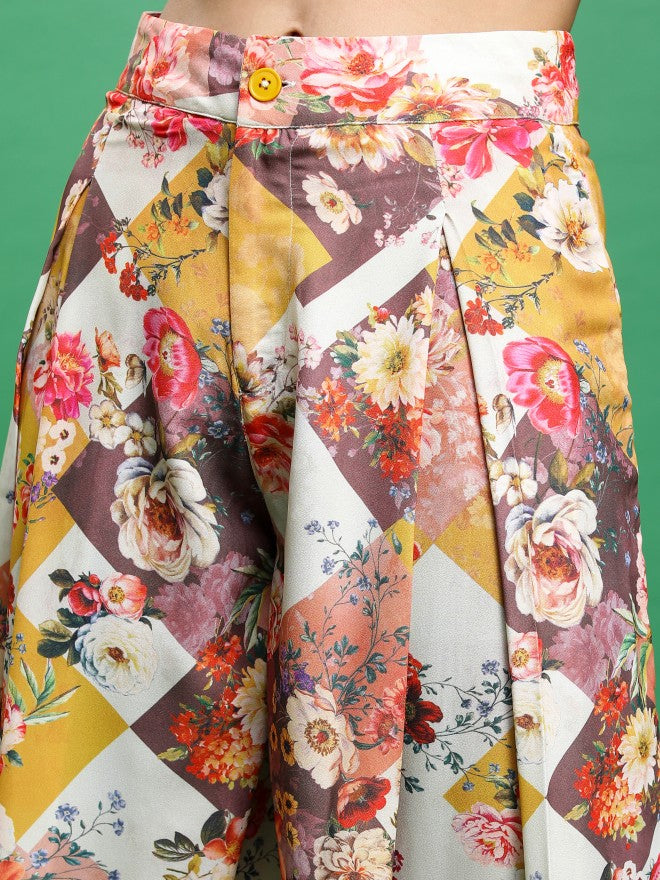 Tokyo Talkies Women Orange/Beige/Multi Top With Trouser Co-Ords - Orange - Image 7
