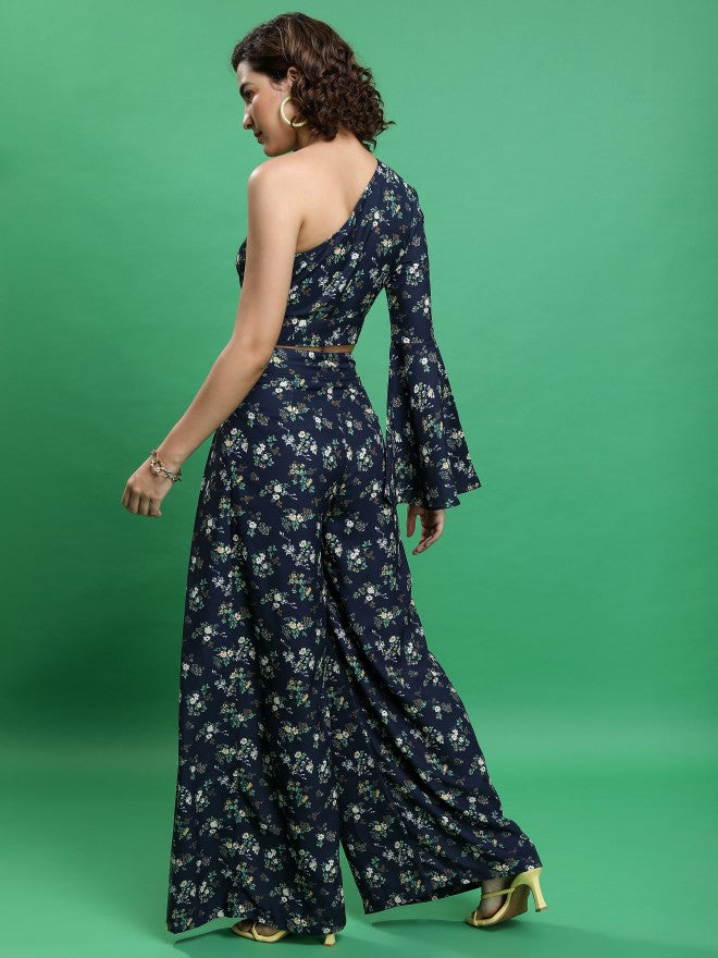 Tokyo Talkies Women Navy/Yellow/Multi Top With Trouser Co-Ords - Navy Blue - Image 3