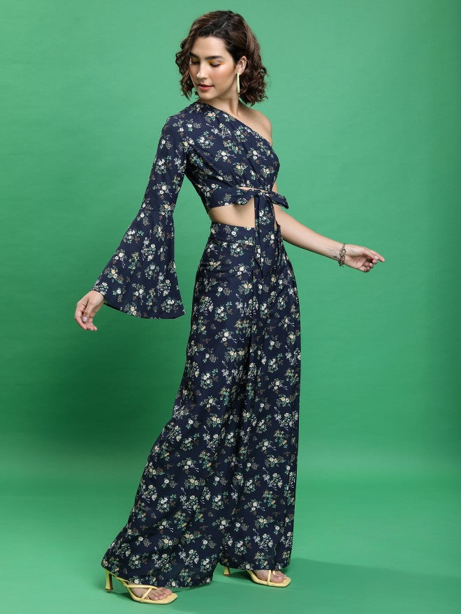 Tokyo Talkies Women Navy/Yellow/Multi Top With Trouser Co-Ords - Navy Blue - Image 6
