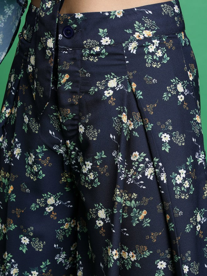 Tokyo Talkies Women Navy/Yellow/Multi Top With Trouser Co-Ords - Navy Blue - Image 7