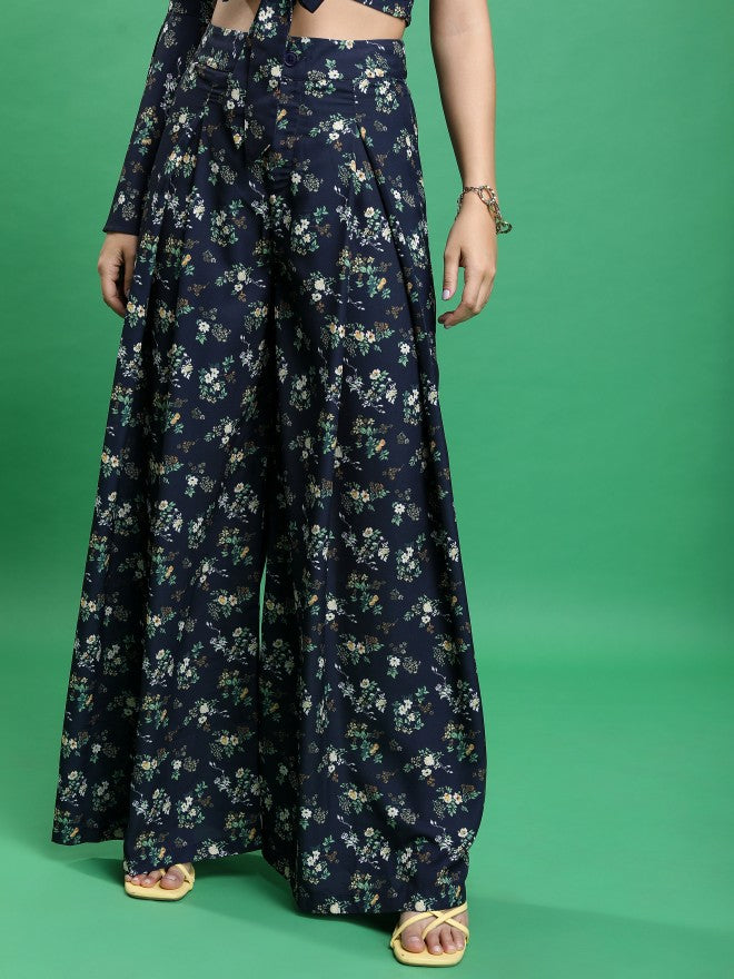 Tokyo Talkies Women Navy/Yellow/Multi Top With Trouser Co-Ords - Navy Blue - Image 8