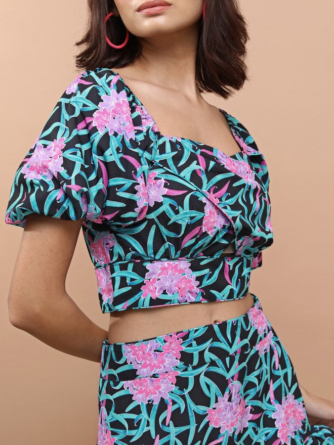 Tokyo Talkies Women Black/Multi Top With Skirt Co-Ords - Black - Image 5