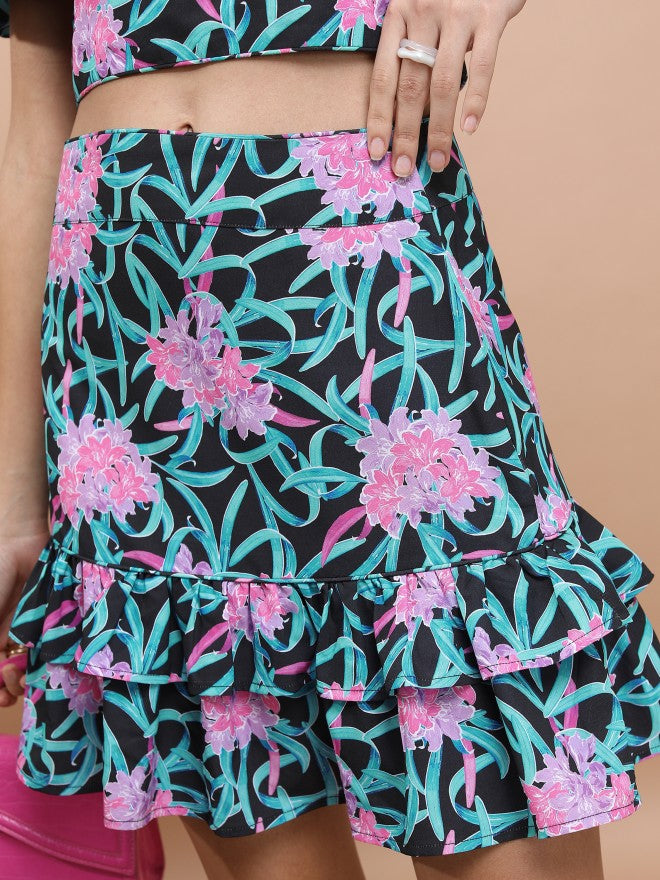 Tokyo Talkies Women Black/Multi Top With Skirt Co-Ords - Black - Image 8