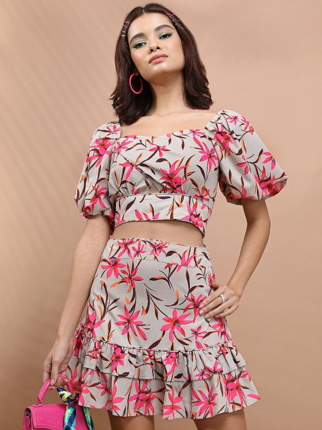 Tokyo Talkies Women Beige Top With Skirt - Beige - Image 1
