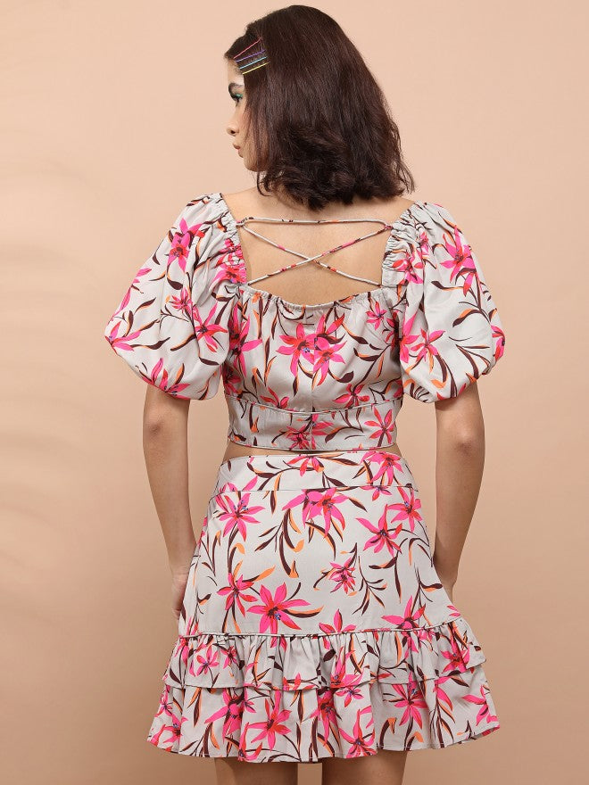 Tokyo Talkies Women Beige Top With Skirt - Beige - Image 3