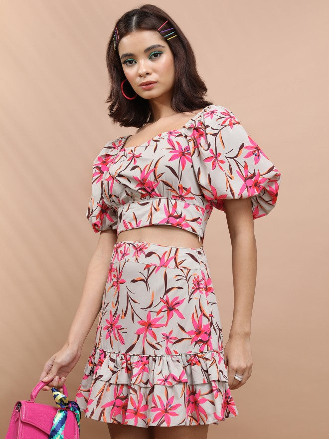 Tokyo Talkies Women Beige Top With Skirt - Beige - Image 4