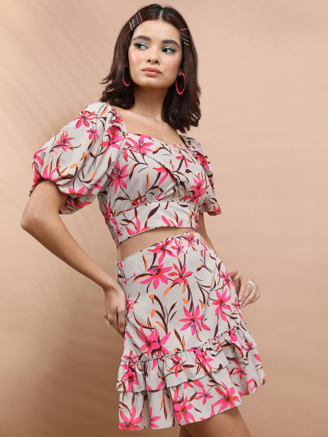 Tokyo Talkies Women Beige Top With Skirt - Beige - Image 6