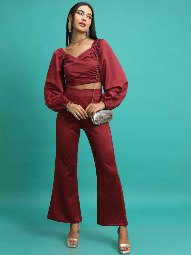 Tokyo Talkies Women Maroon Top With Trouser - Maroon - Image 1