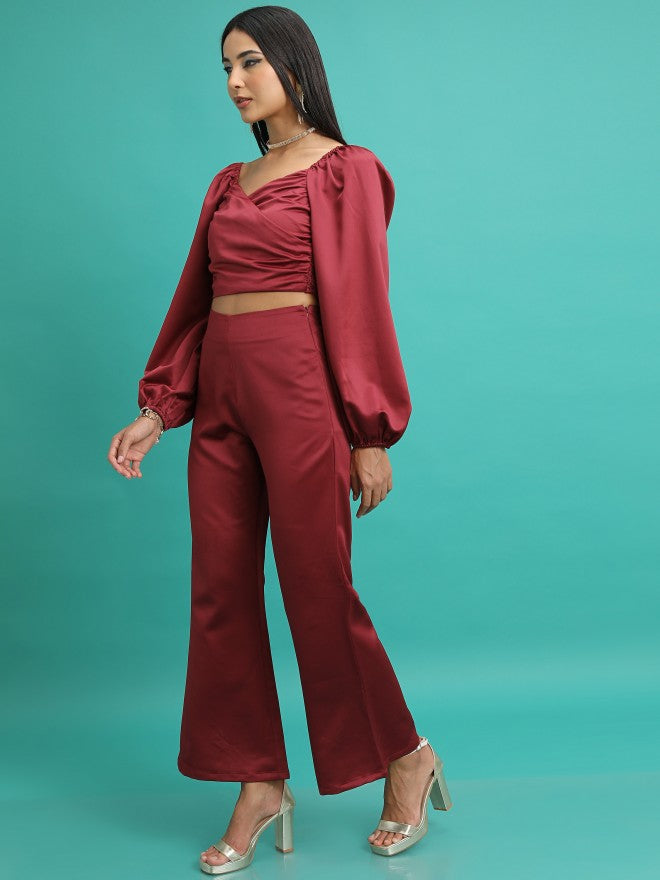 Tokyo Talkies Women Maroon Top With Trouser - Maroon - Image 2