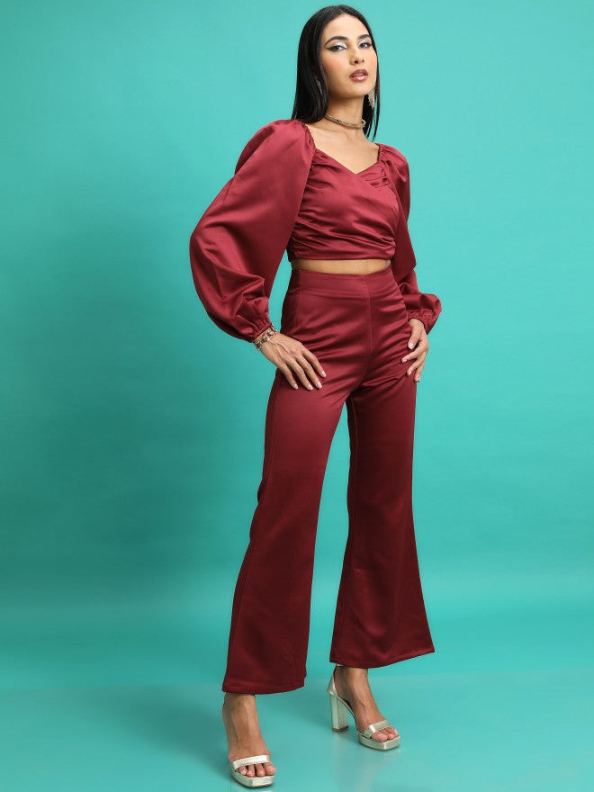 Tokyo Talkies Women Maroon Top With Trouser - Maroon - Image 4