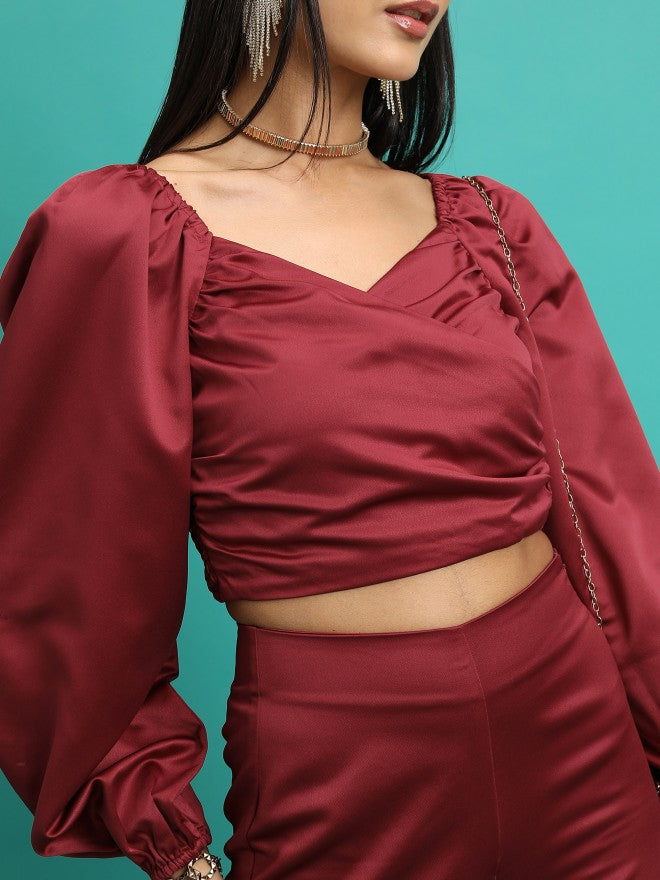 Tokyo Talkies Women Maroon Top With Trouser - Maroon - Image 5