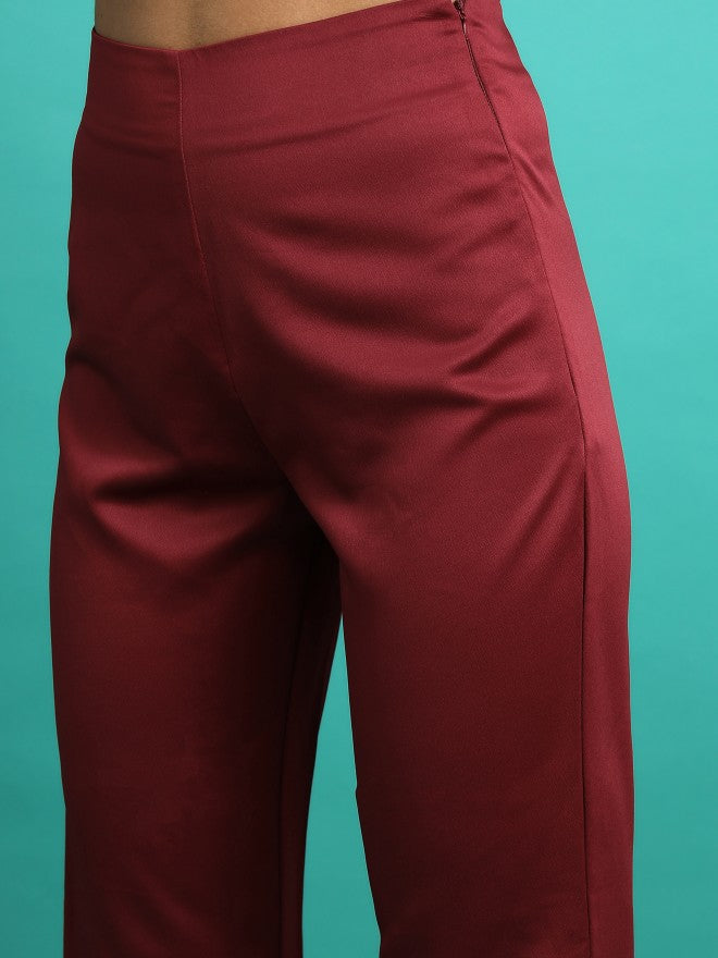 Tokyo Talkies Women Maroon Top With Trouser - Maroon - Image 6