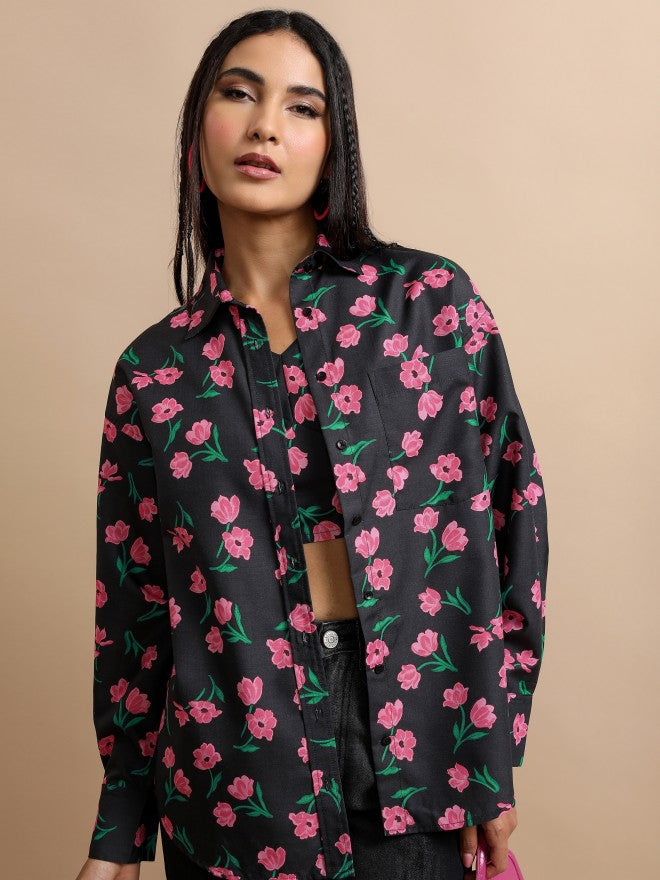 Tokyo Talkies Women Black Top With Shirt Co-Ords - Black - Image 1