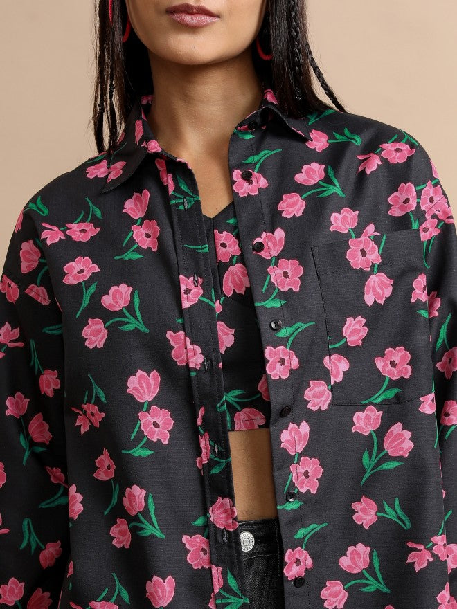 Tokyo Talkies Women Black Top With Shirt Co-Ords - Black - Image 5