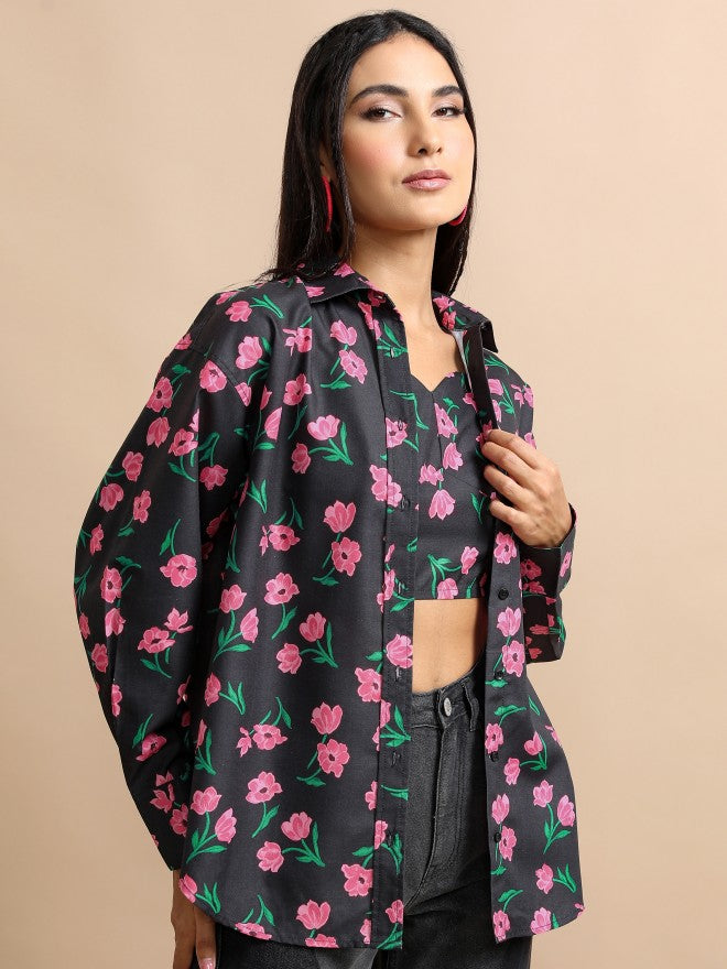 Tokyo Talkies Women Black Top With Shirt Co-Ords - Black - Image 6