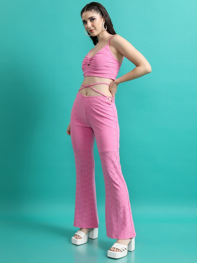 Tokyo Talkies Women Pink Top With Trousers Co-Ords - Pink - Image 4