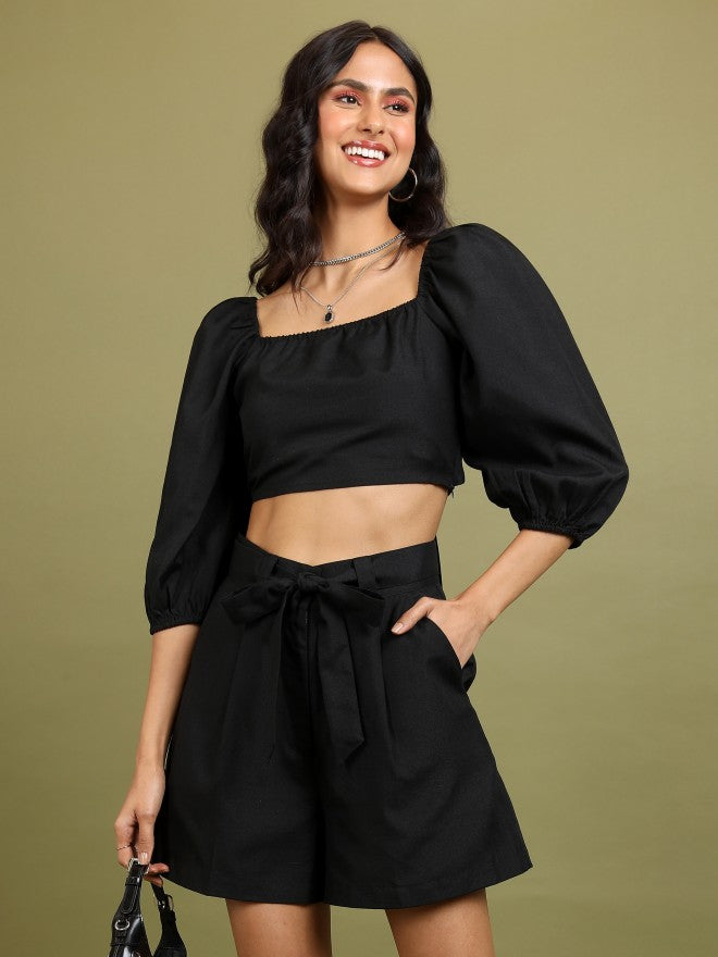Tokyo Talkies Women Black Top With Short - Black - Image 1