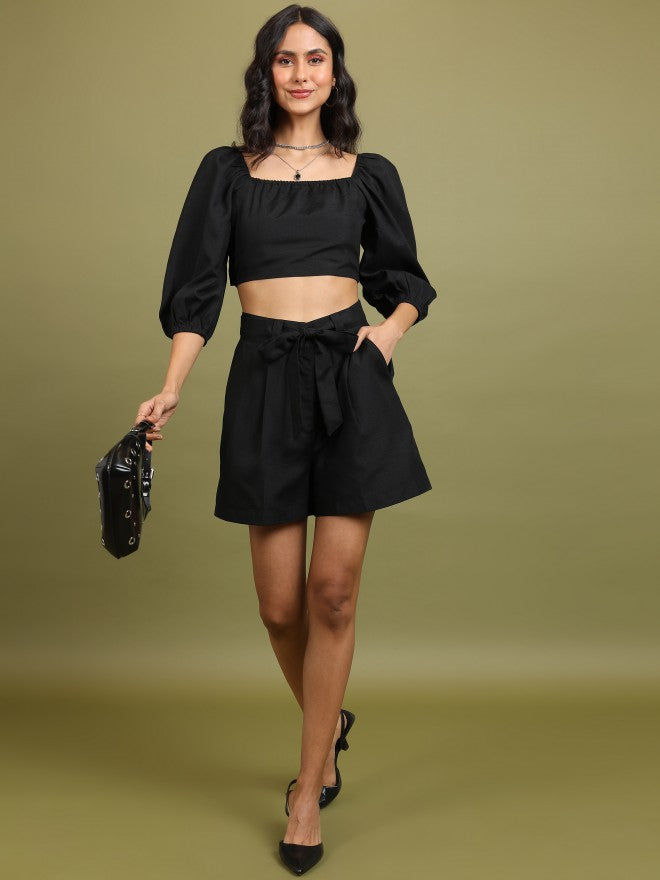 Tokyo Talkies Women Black Top With Short - Black - Image 2