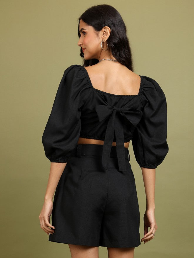 Tokyo Talkies Women Black Top With Short - Black - Image 3