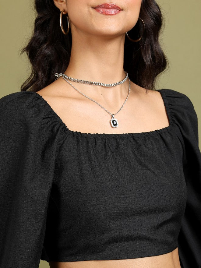 Tokyo Talkies Women Black Top With Short - Black - Image 5