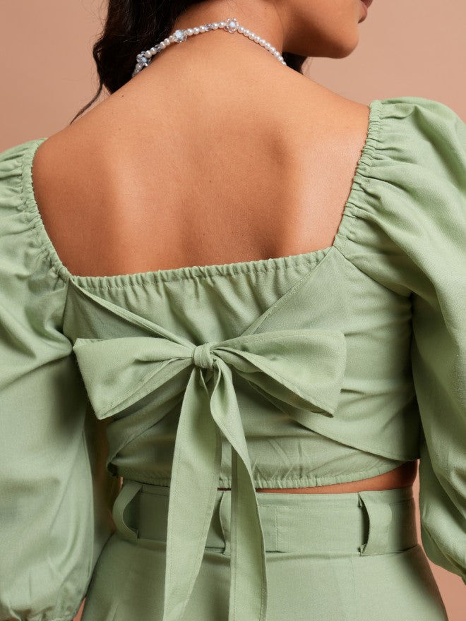 Tokyo Talkies Women Green Top With Shorts Co-Ords - Green - Image 5