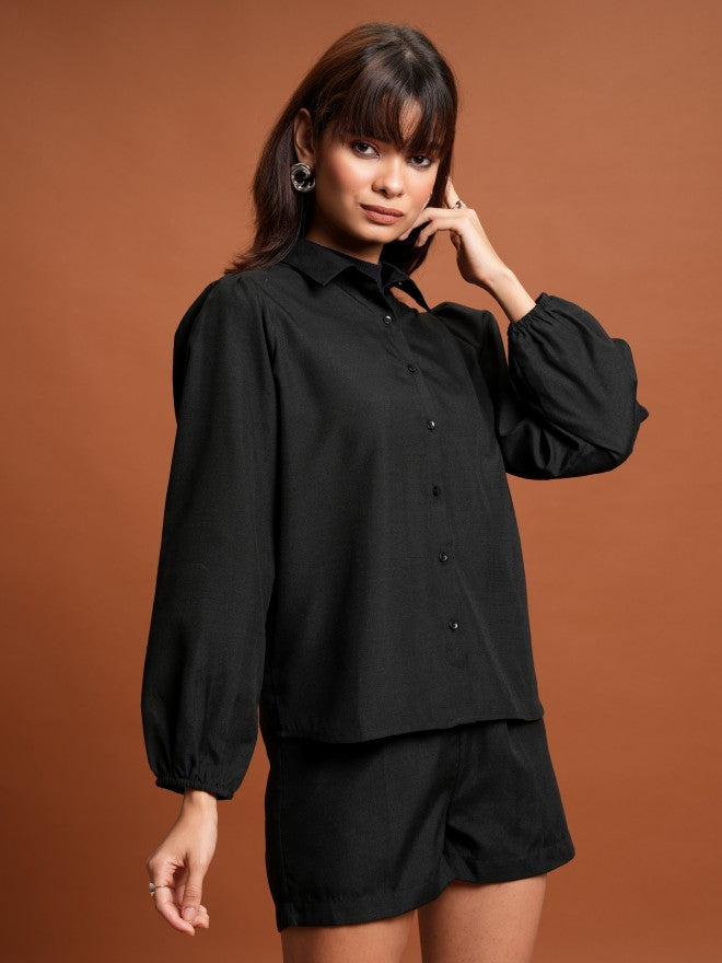 Tokyo Talkies Women Black Shirt With Short - Black - Image 6