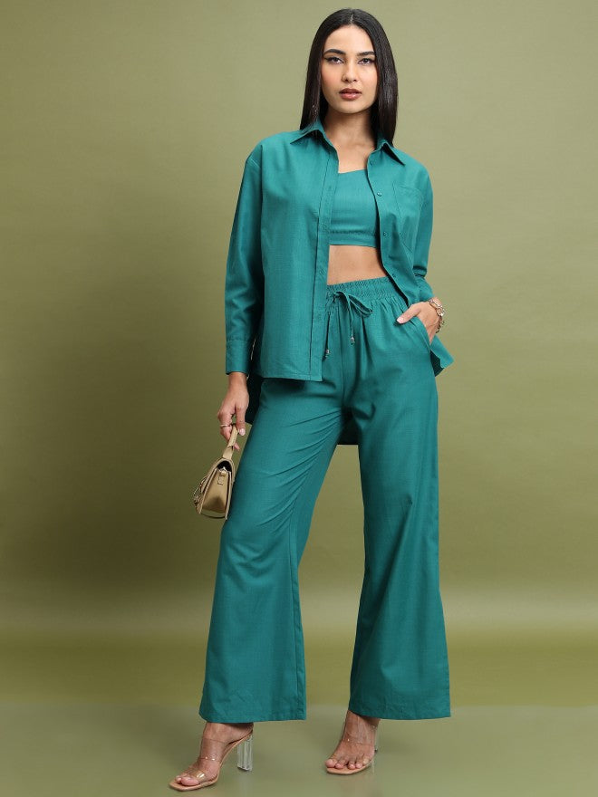 Tokyo Talkies Women Teal Top With Trouser - Teal - Image 1