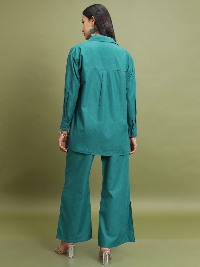 Tokyo Talkies Women Teal Top With Trouser - Teal - Image 3
