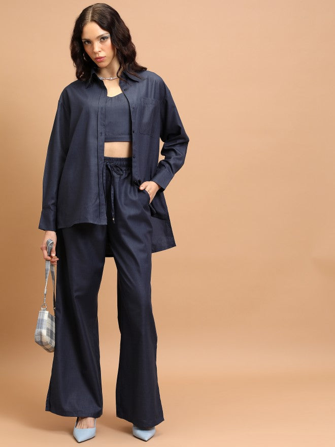 Tokyo Talkies Women Navy Blue Shirt With Trouser - Navy Blue - Image 1