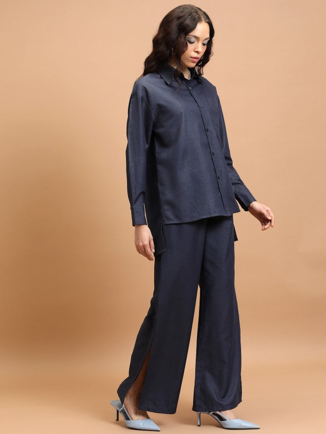 Tokyo Talkies Women Navy Blue Shirt With Trouser - Navy Blue - Image 2
