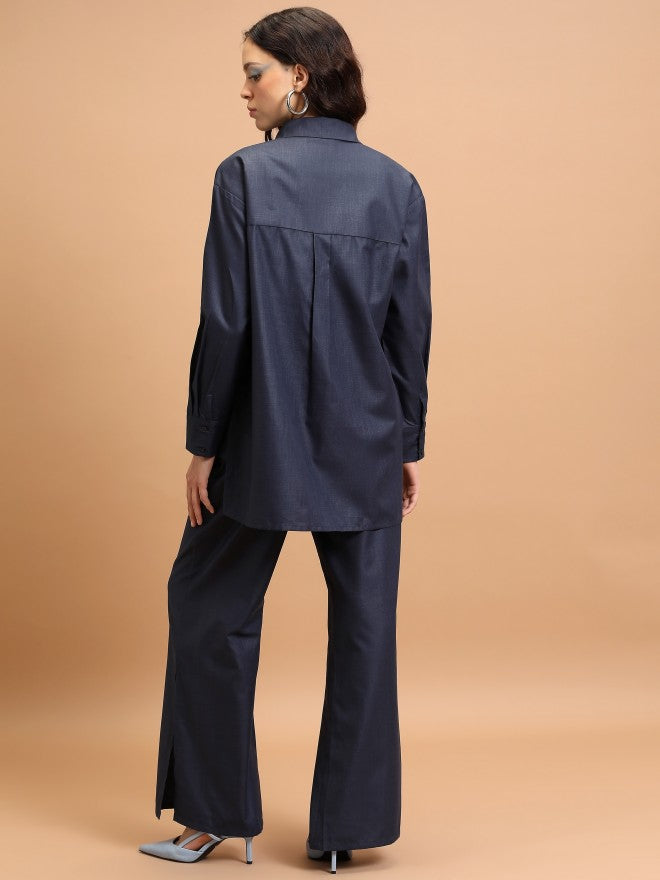 Tokyo Talkies Women Navy Blue Shirt With Trouser - Navy Blue - Image 3