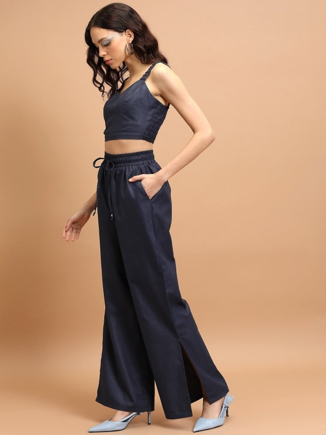 Tokyo Talkies Women Navy Blue Shirt With Trouser - Navy Blue - Image 4