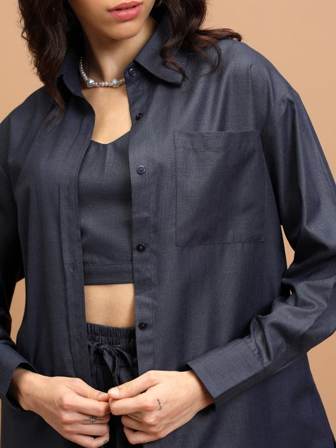 Tokyo Talkies Women Navy Blue Shirt With Trouser - Navy Blue - Image 5