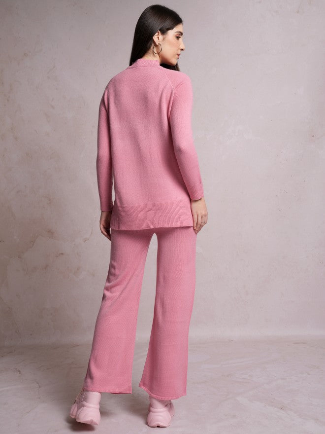 Tokyo Talkies Women Pink Sweater With Trouser - Pink - Image 3
