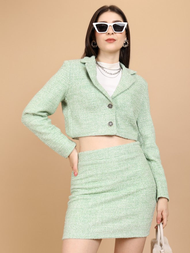 Tokyo Talkies Women Green Blazer With Skirt - Green - Image 1