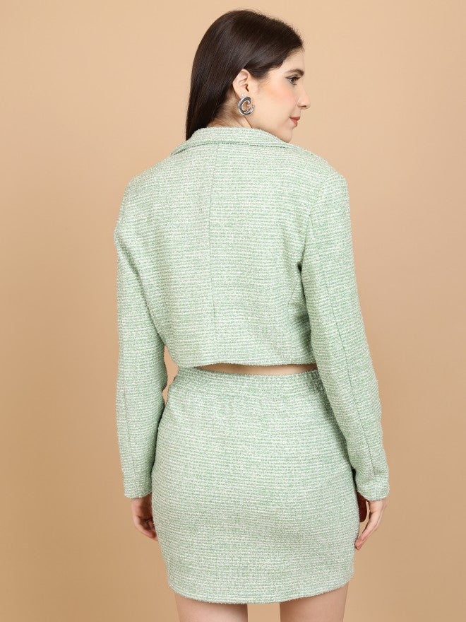 Tokyo Talkies Women Green Blazer With Skirt - Green - Image 3