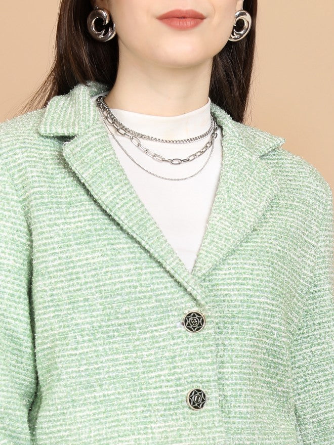 Tokyo Talkies Women Green Blazer With Skirt - Green - Image 5