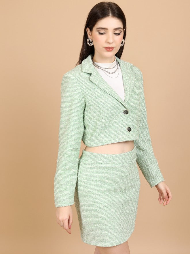 Tokyo Talkies Women Green Blazer With Skirt - Green - Image 6