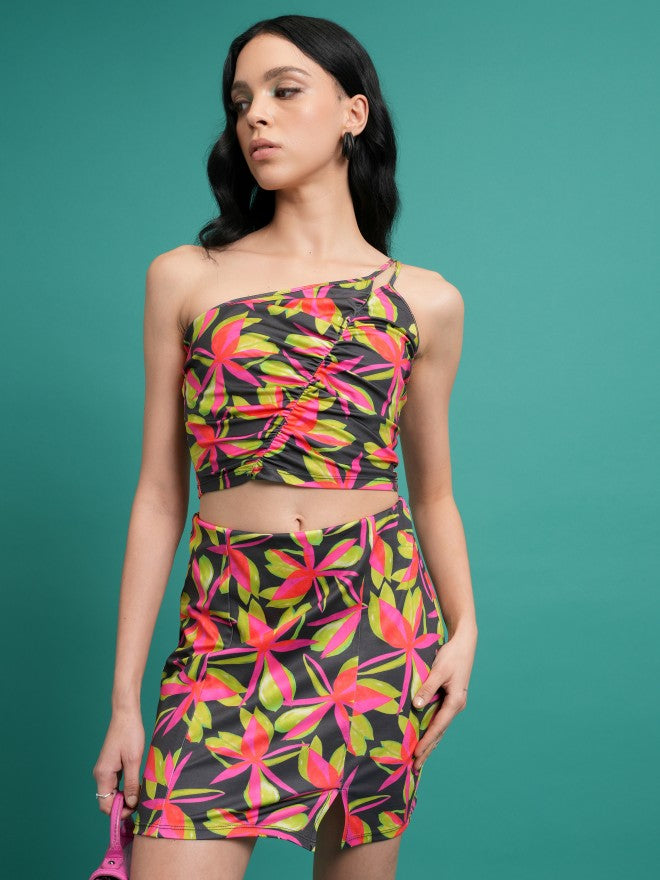 Tokyo Talkies Women Pink Black Multi Top With Skirt Co-Ords - Pink - Image 1