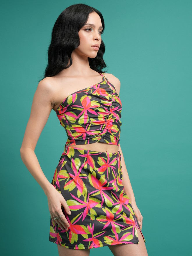 Tokyo Talkies Women Pink Black Multi Top With Skirt Co-Ords - Pink - Image 6