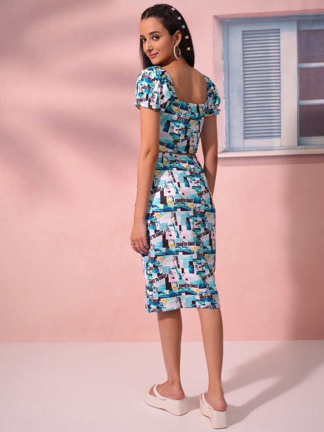 Tokyo Talkies Women Blue Top With Skirt Co-Ords - Blue - Image 3