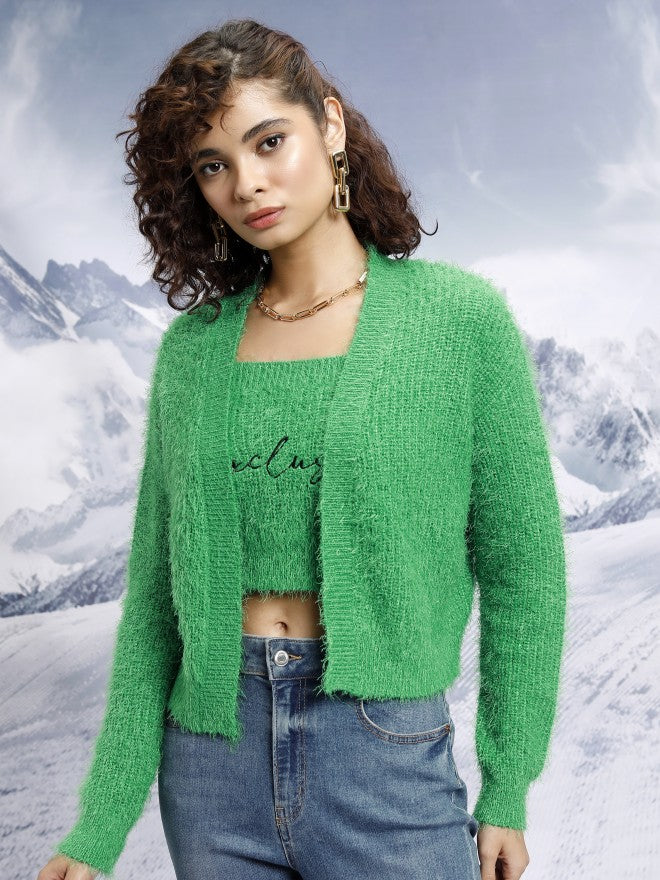 Tokyo Talkies Women Green Sweater With Top Co-Ords - Green - Image 1