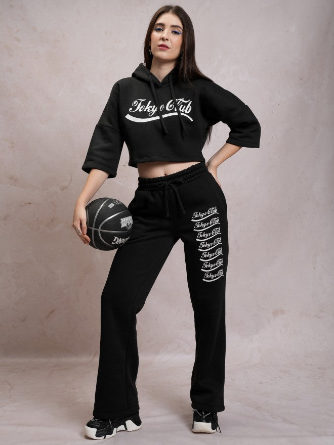 Tokyo Talkies Women Black Sweatshirt With Trouser Co-Ords - Black - Image 1
