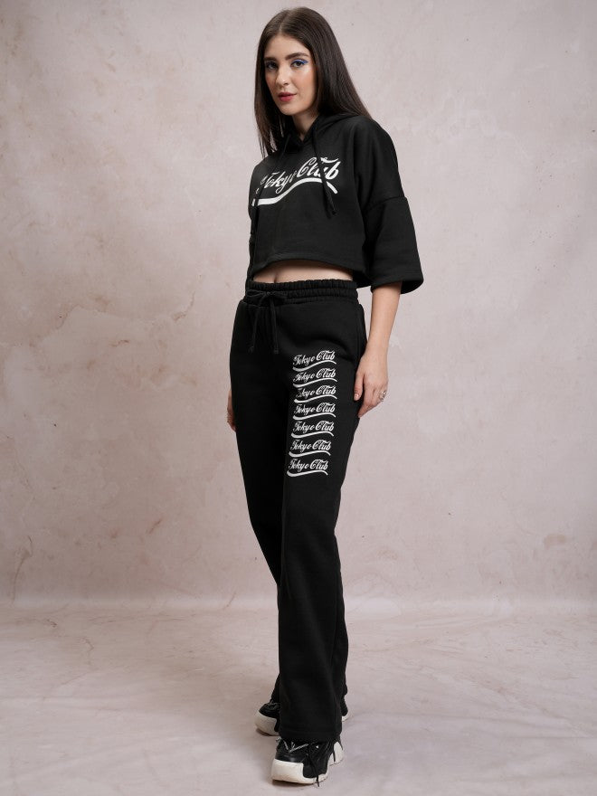 Tokyo Talkies Women Black Sweatshirt With Trouser Co-Ords - Black - Image 2