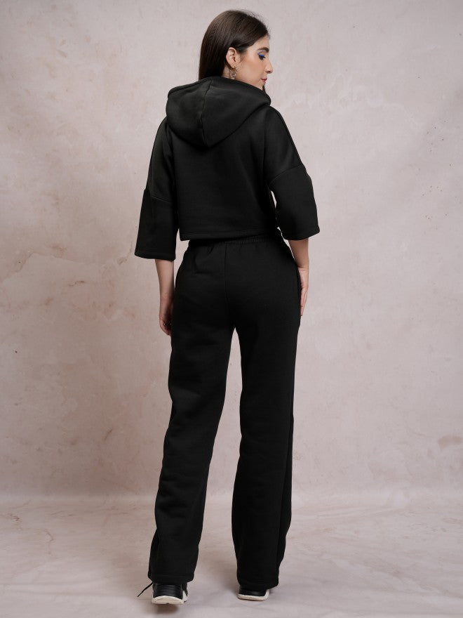Tokyo Talkies Women Black Sweatshirt With Trouser Co-Ords - Black - Image 3