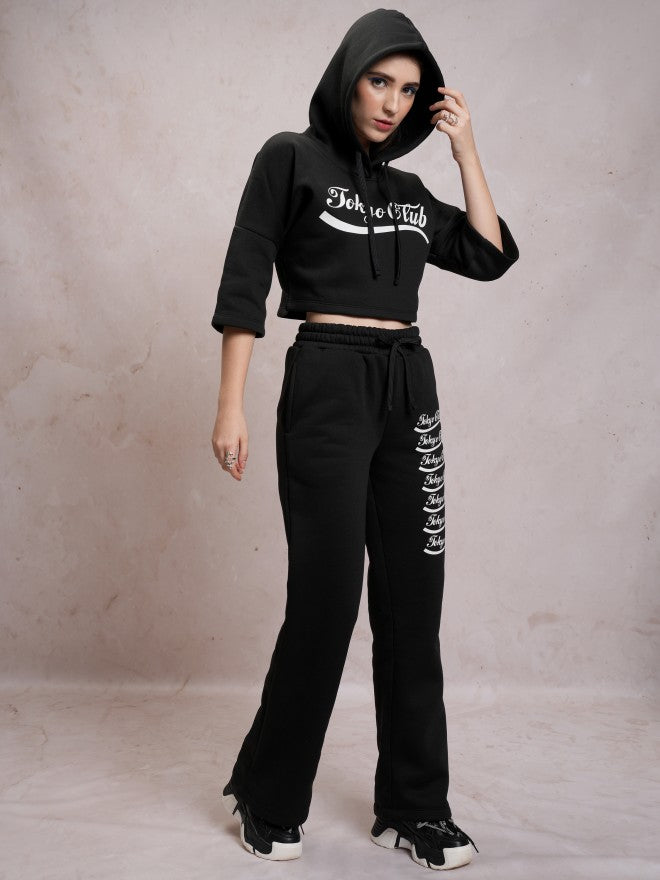 Tokyo Talkies Women Black Sweatshirt With Trouser Co-Ords - Black - Image 4