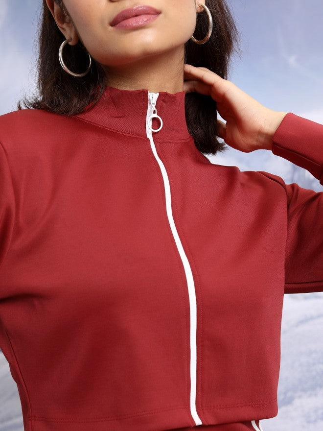 Tokyo Talkies Women Red Jacket With Dress Co-Ords - Red - Image 5