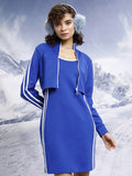Tokyo Talkies Women Blue Jacket With Dress Co-Ords - Blue - Image 1