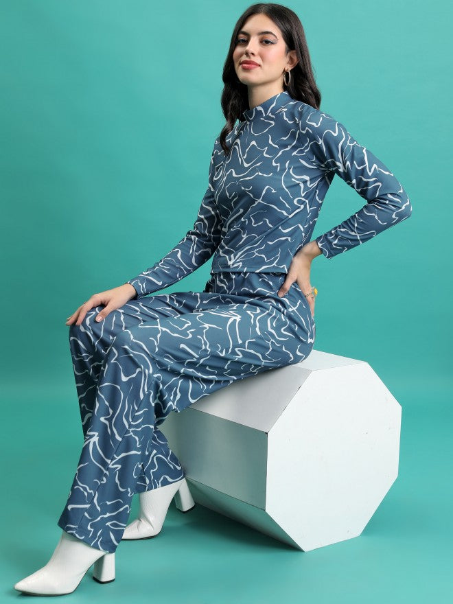 Tokyo Talkies Women Blue/White Top With Trousers Co-Ords - Blue - Image 1